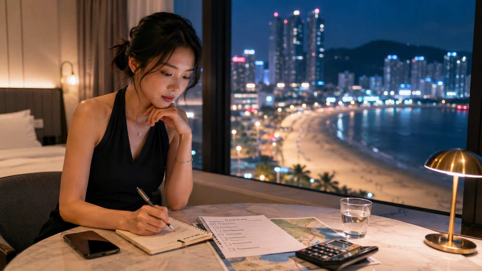 해운대 룸싸롱 여름 피크 시즌 예약 전 체크리스트를 확인하는 모습